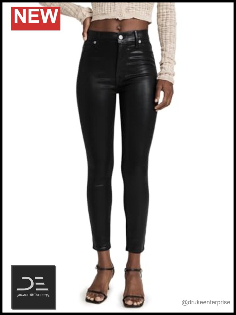 High-Rise Ankle Skinny Jeans Stretch Denim Cotton Blend 5-Pocket